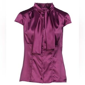 Chic Satin Bow Blouse in Rich Purple